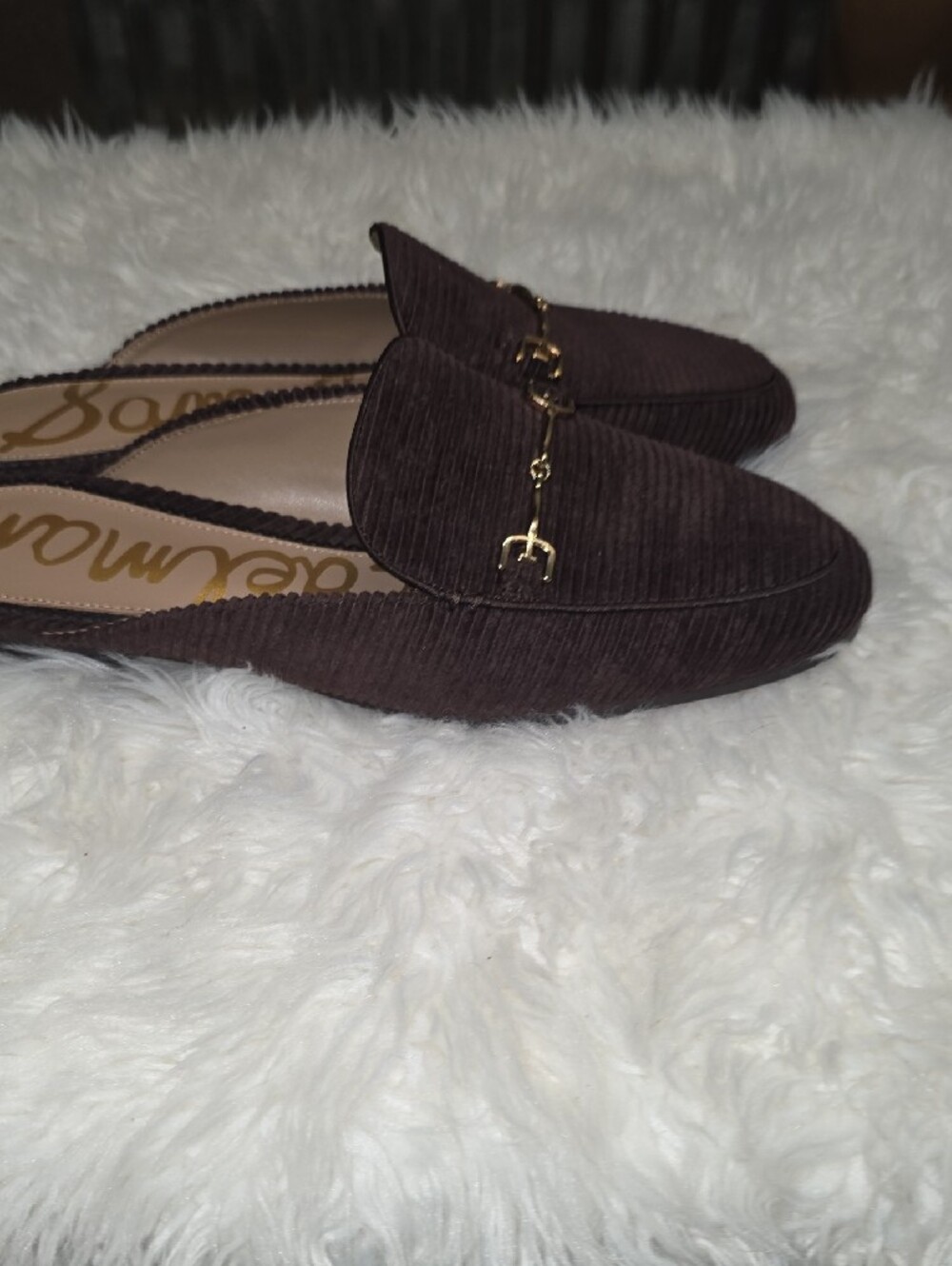 Sam Edelman Brown Corduroy Linnie Loafers with Gold Horsebit - Picture 4 of 8